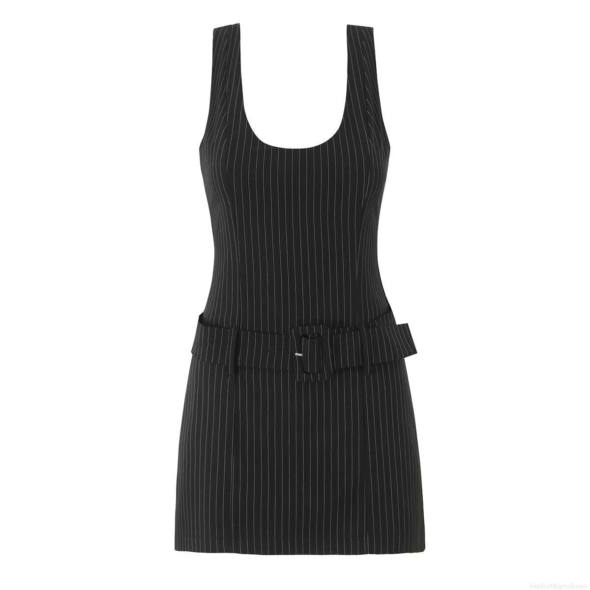 Women's Striped Sleeveless Romper V-Neck Short Jumpsuit With Belt Summer Casual Streetwear One-Piece Outfit Polyester Blend Gray Pinstripe Romper For Ladies