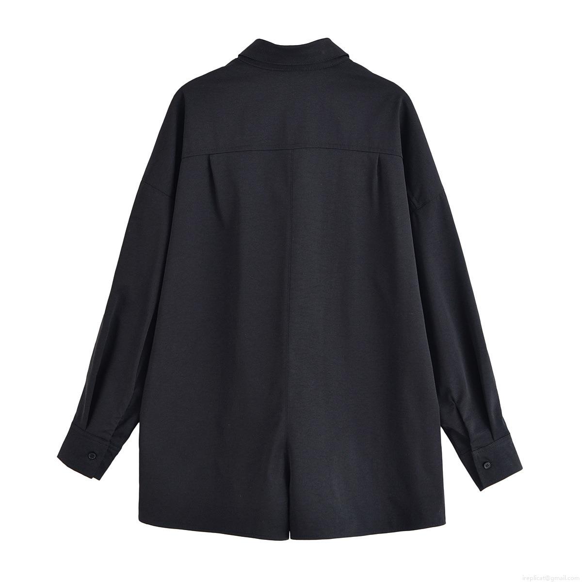 Women's Casual Long Sleeve Jumpsuit Romper Fashion Lapel Collar Button Down Solid Color Polyester Short Romper For Streetwear Daily Lady Street Style Streetwear Romper With Pockets