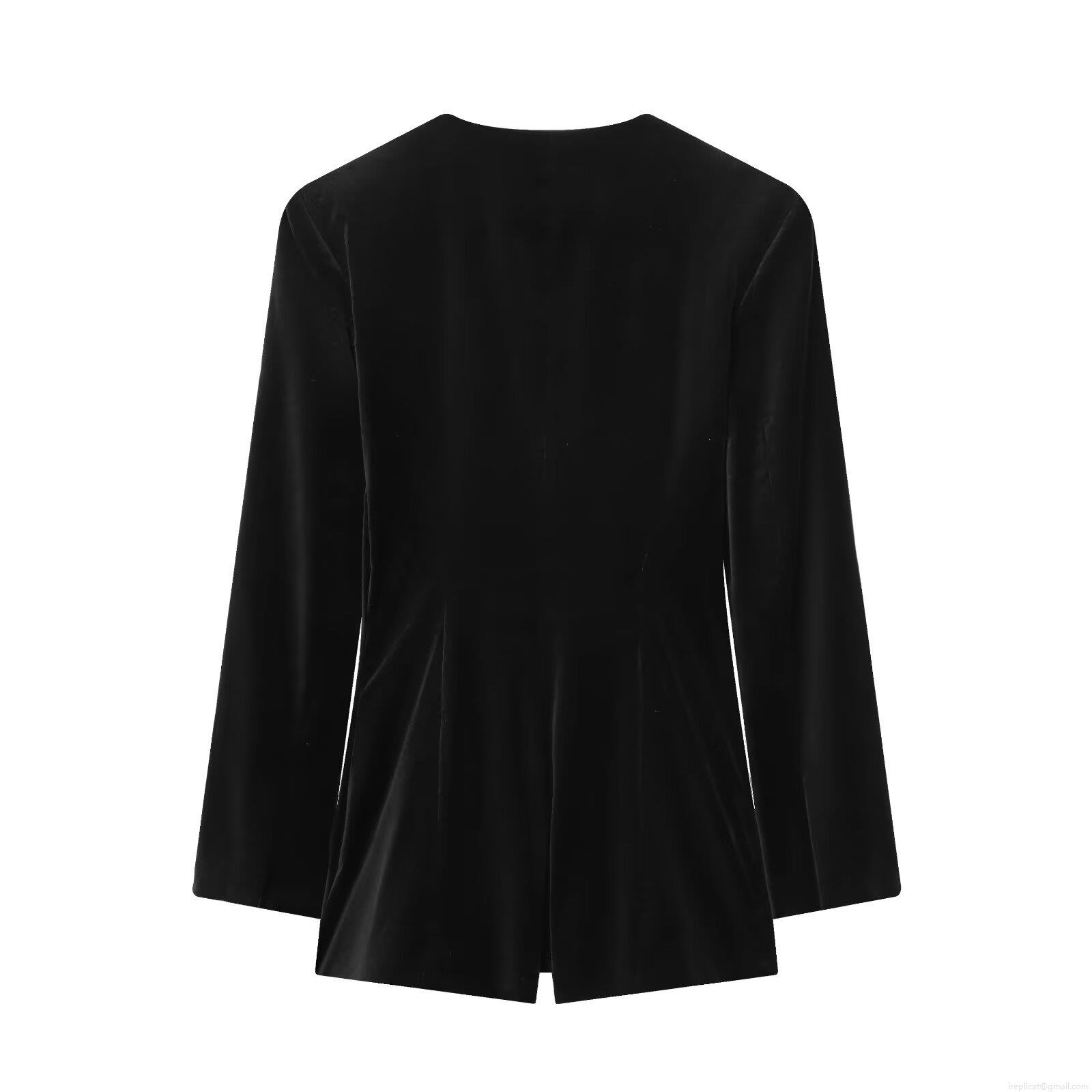 Women Elegant Black Velvet Blazer Jumpsuit Deep V Neck Long Sleeve Short Romper For Commuter Party Fashion Autumn Winter Velvet Bodysuit