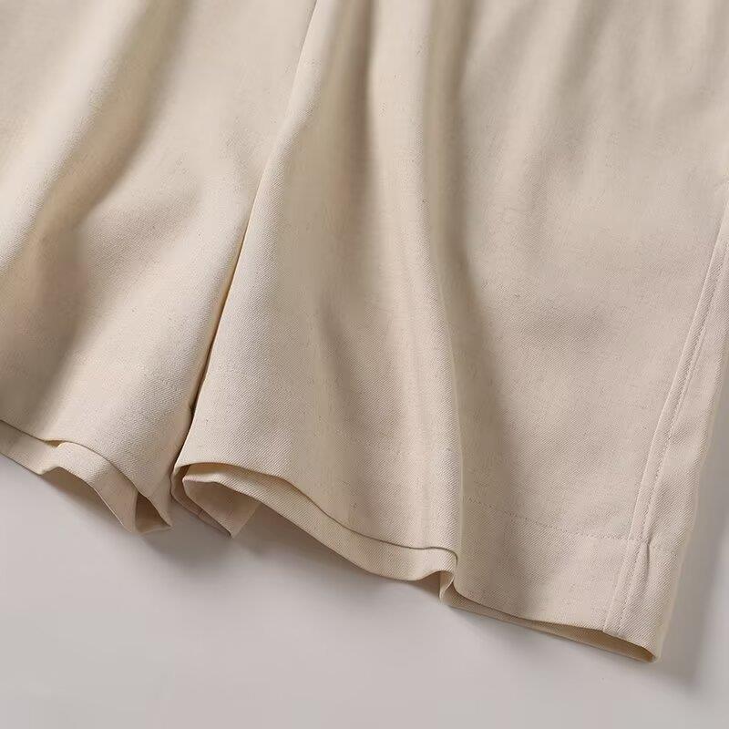 Women Sleeveless Linen Blend Loose Short Jumpsuit Minimalist Casual Romper With Pockets For Summer Daily Office Wear