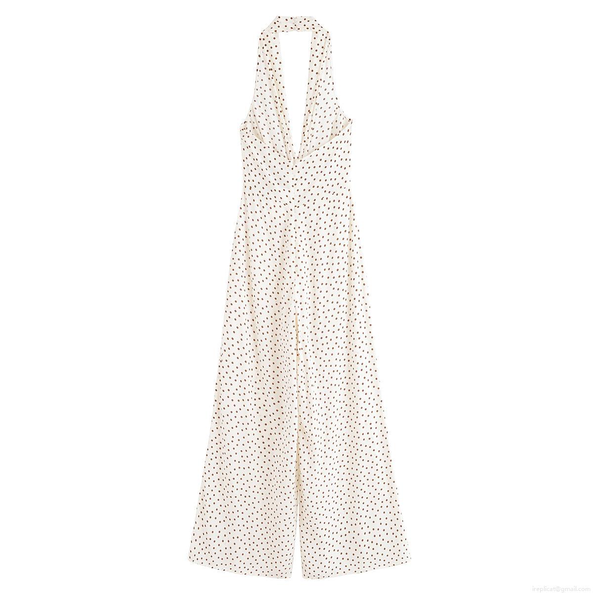 Women's Sexy Backless Polka Dot Halter Jumpsuit Elegant Sleeveless Wide Leg Long Pants Summer Vacation Party One Piece Romper Outfit