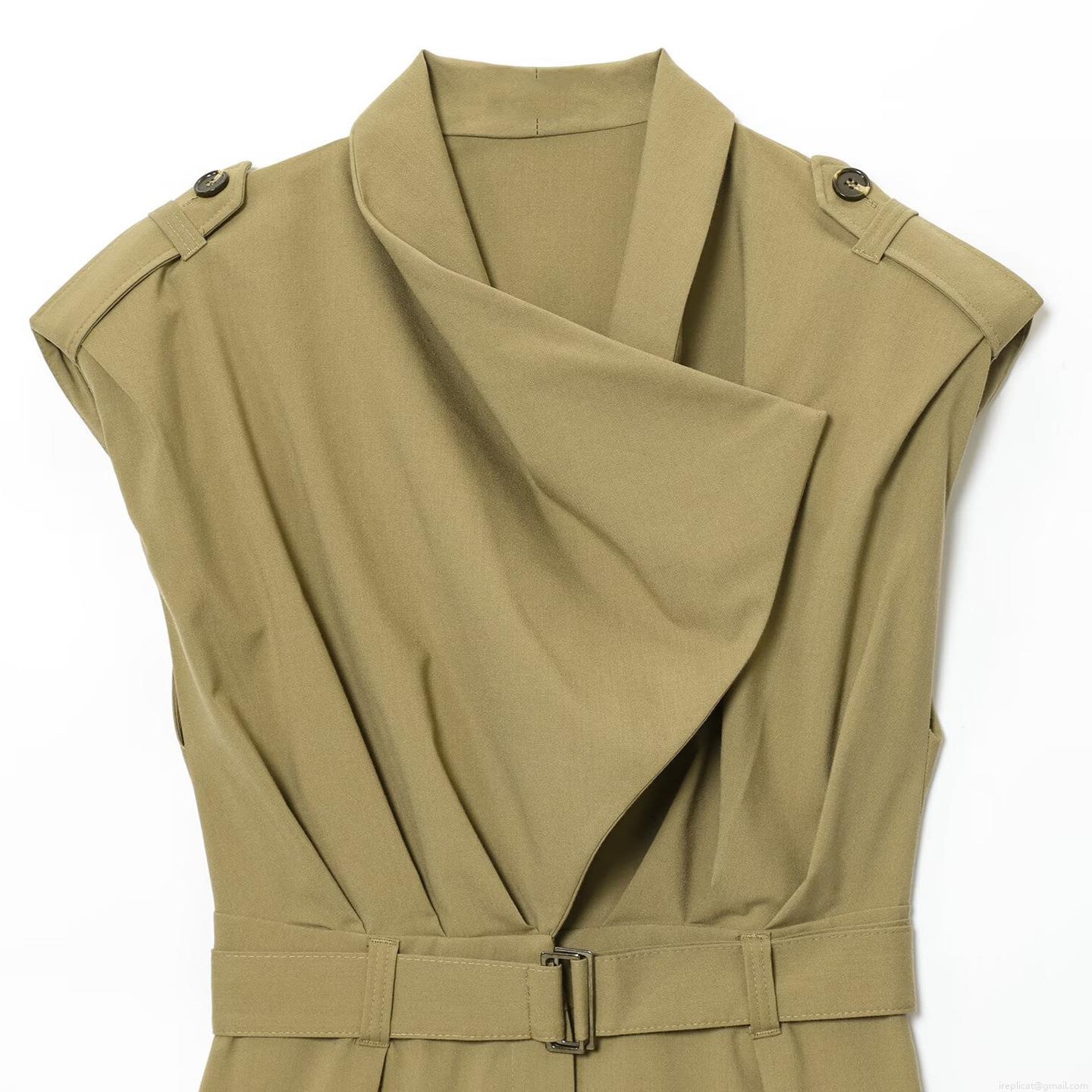 Women Cargo Sleeveless Jumpsuit Polyester Spandex Notched Lapel Belted Romper Military Style One Piece Short Jumpsuit For Daily Casual Wear