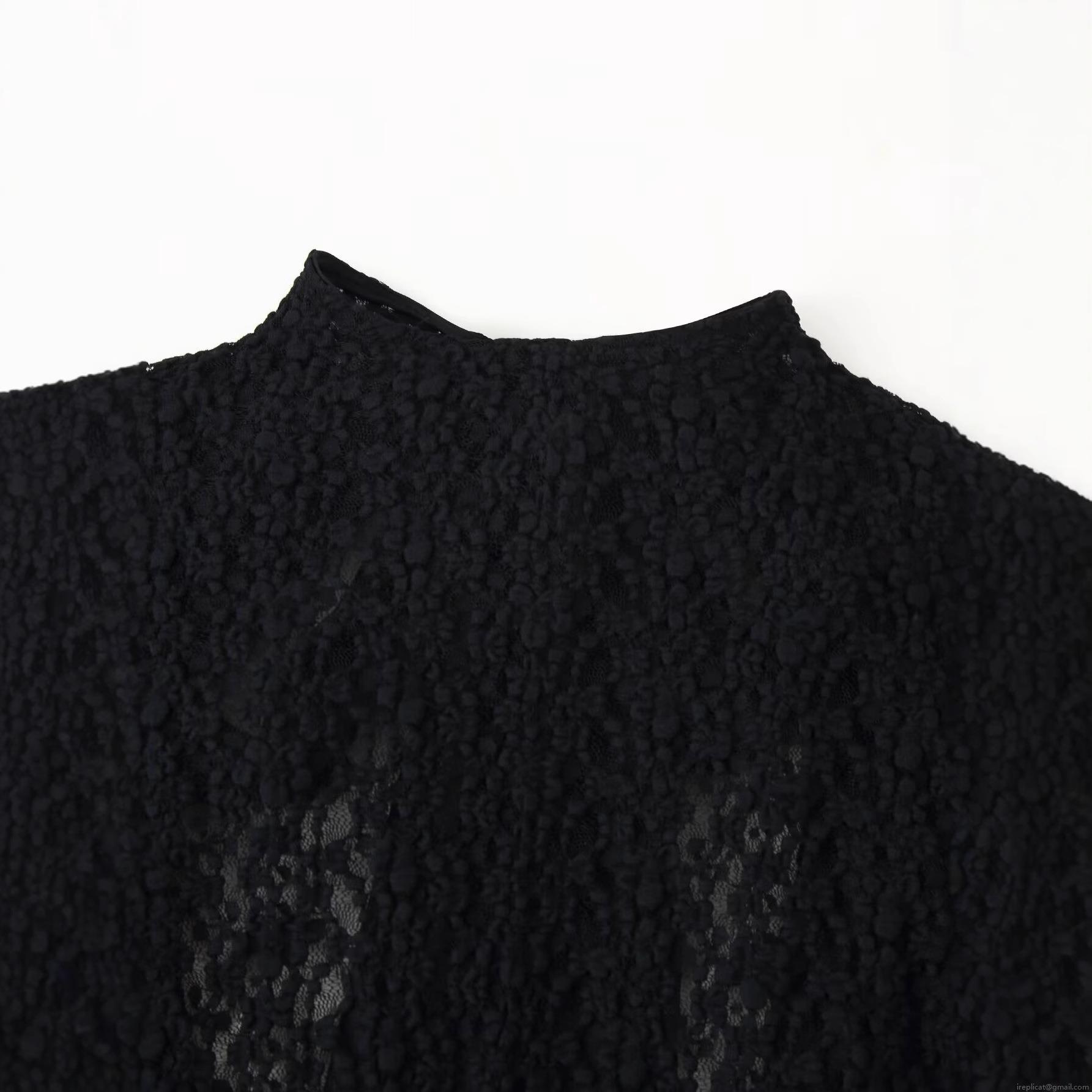 Women's Sexy Lace Bodysuit Long Sleeve Stand Collar One-Piece Jumpsuit With Satin Bow Decor Elegant Cotton Blend Clothing For Party Club Socialite Black