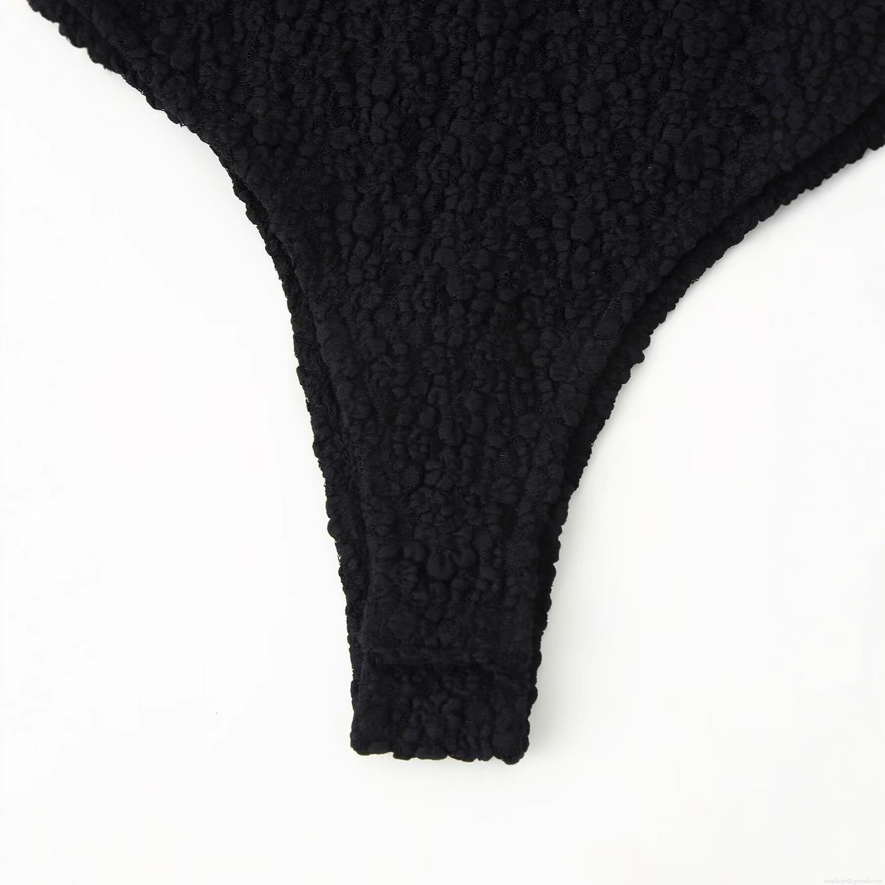 Women's Sexy Lace Bodysuit Long Sleeve Stand Collar One-Piece Jumpsuit With Satin Bow Decor Elegant Cotton Blend Clothing For Party Club Socialite Black