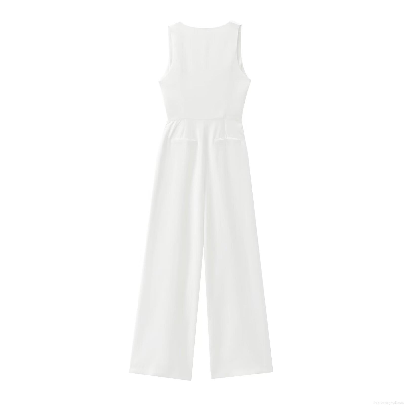 Elegant Women V-Neck Sleeveless Jumpsuit Asymmetrical Design High Waist Wide Leg Long Pant Polyester Blend One Piece Bodysuit for Party Evening Clubwear