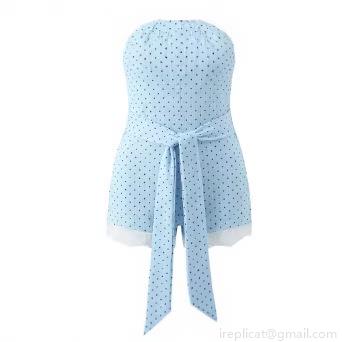 Women's Sweet Light Blue Polka Dot Romper Cotton Polyester Lace Heart Cutout Puff Sleeve Short Jumpsuit Summer Fashion One Piece Outfit