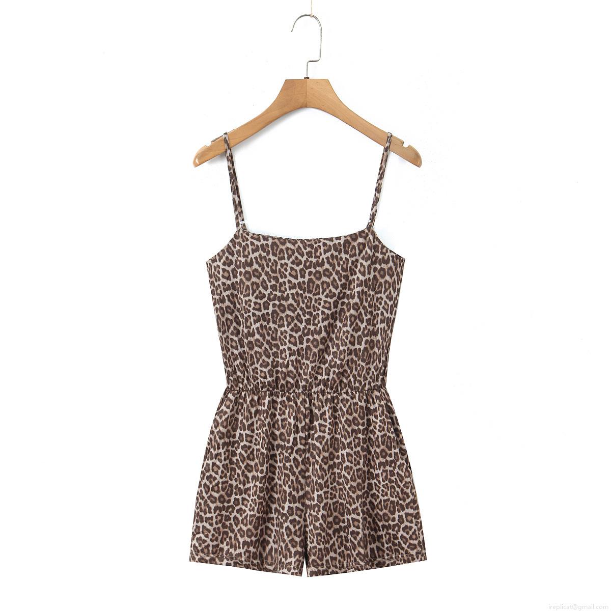 Women's Vintage Leopard Print Cami Romper Sexy Sleeveless Backless Jumpsuit With Elastic Waist Summer Casual Short Playsuit For Party Vacation