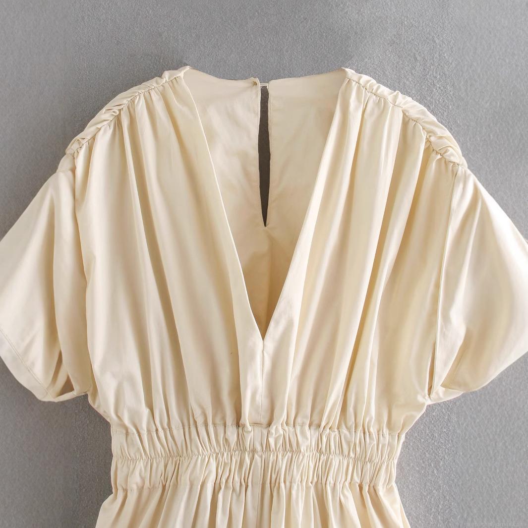 Women's Elegant V-Neck Short Sleeve Romper Polyester Woven Elastic Waist Wide Leg Jumpsuit Casual Summer Party Solid Color Fashion Outfit For Women