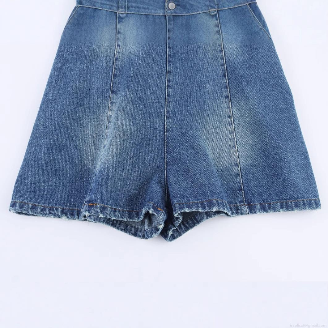 Women's Sexy Halter Neck Denim Romper Washed Blue Cotton Blend Jumpsuit Backless Sleeveless Straight Playsuit With Side Zipper For Summer Party Vacation