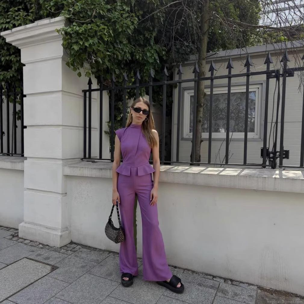 Women's One Shoulder Jumpsuit Elegant Cotton Polyester Peplum Ruffle Wide Leg Long Pants Sleeveless Halter Party Wedding Guest Outfit For Ladies