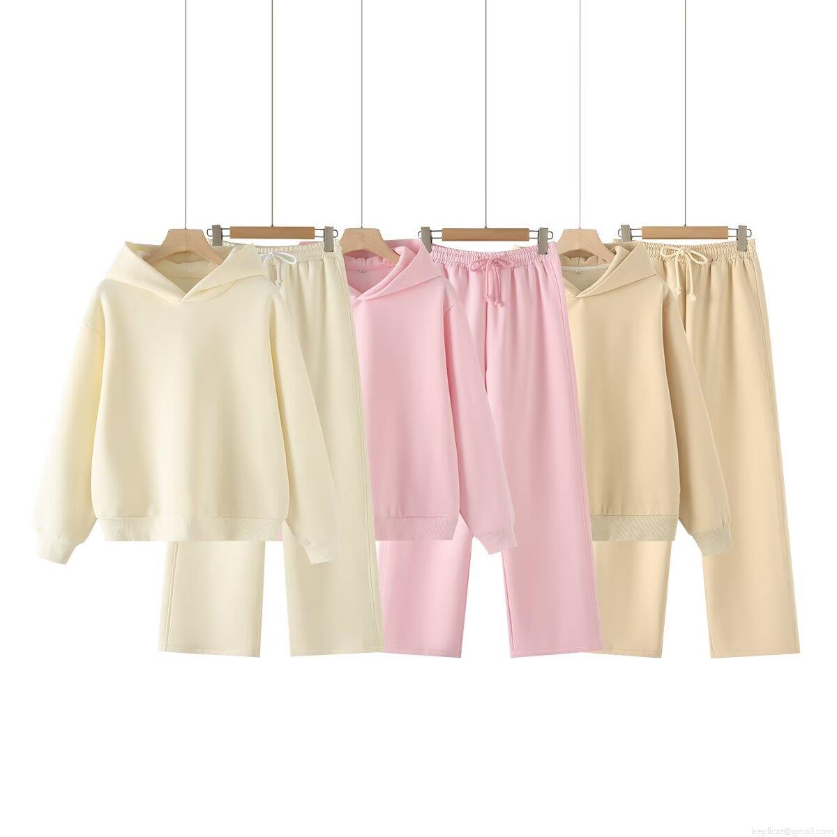 Women's 2 Piece Fleece Tracksuit Set Oversized Hoodie And Wide Leg Sweatpants Casual Cotton Blend Warm Loungewear Jogger Set