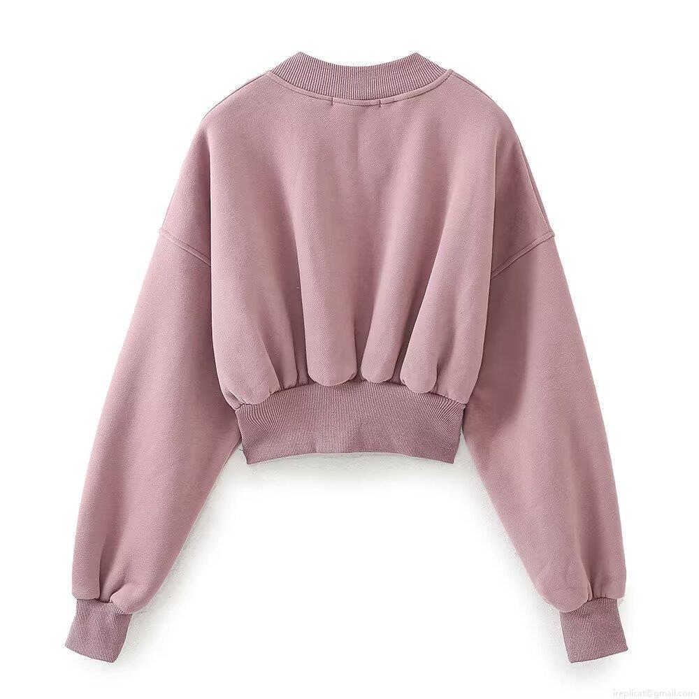 Women's 2-Piece Embroidery Sweatshirt and Joggers Set Zip Up Stand Collar Short Hoodie High Waist Wide Leg Pants Streetwear Casual Warm Tracksuit