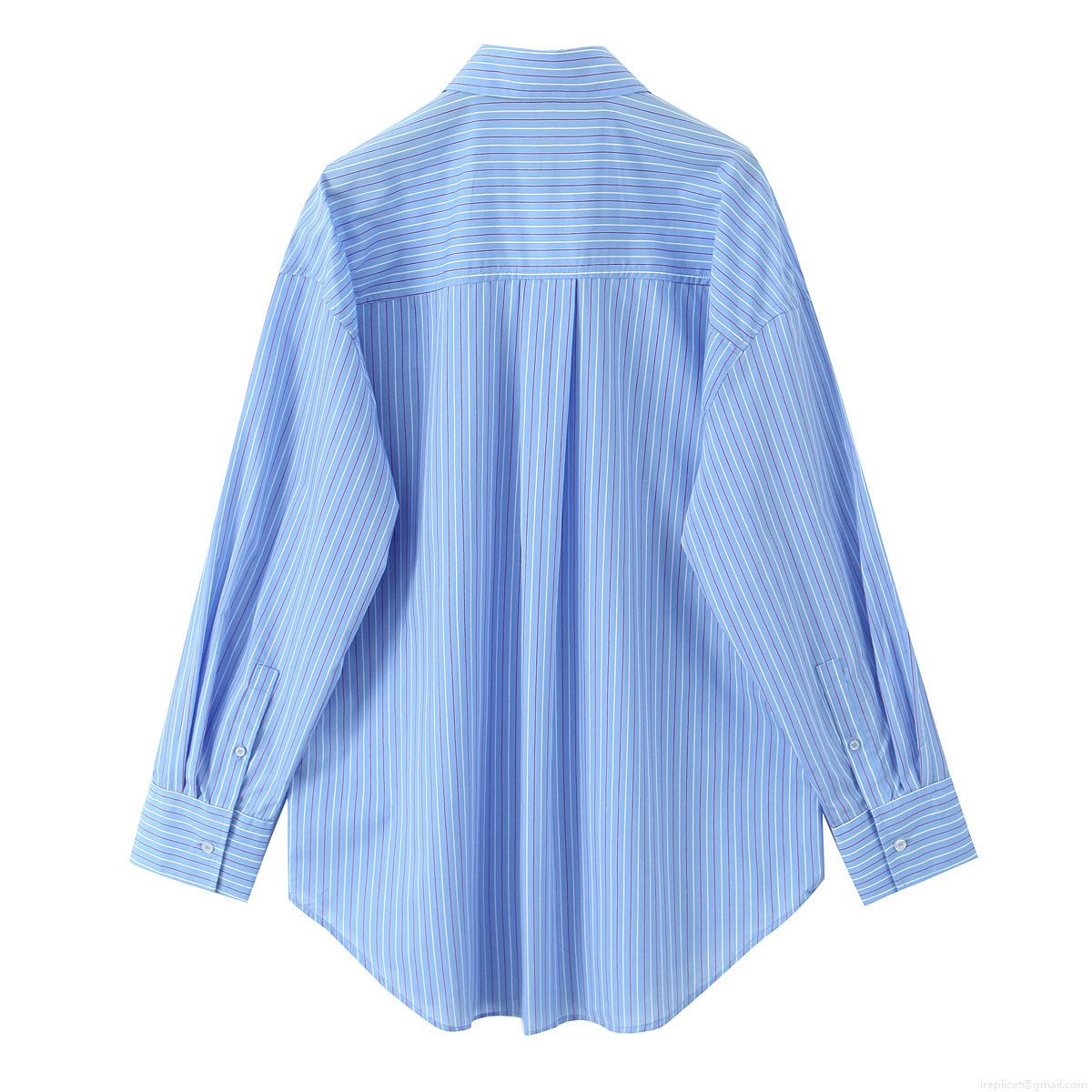 Women's Fashion Stripe Poplin Two Piece Outfits Button Down Long Sleeve Shirt and Drawstring Wide Leg Pants Loose Loungewear Set