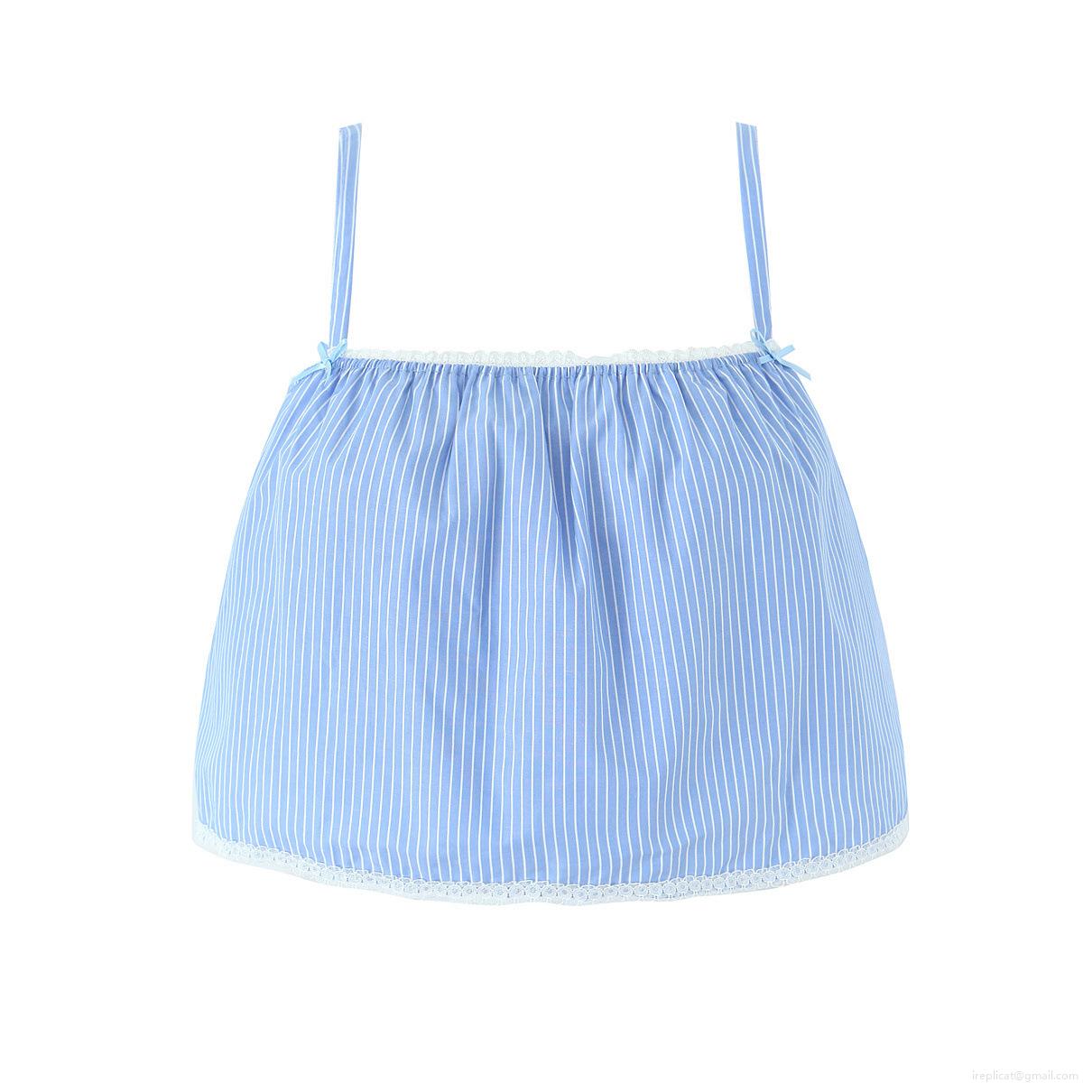 Women's 3-Piece Striped Loungewear Set 100% Combed Cotton Lace Trim Sleeveless Camisole Top With Elastic Waist Shorts And Straight Leg Pants Casual Summer Home Outfit