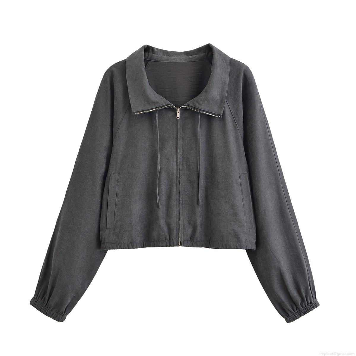 Women's 2-Piece Lounge Set 100% Polyester Zip Up Cropped Jacket and Wide Leg Drawstring Pants Casual Streetwear Autumn Solid Color Leisure Outfit