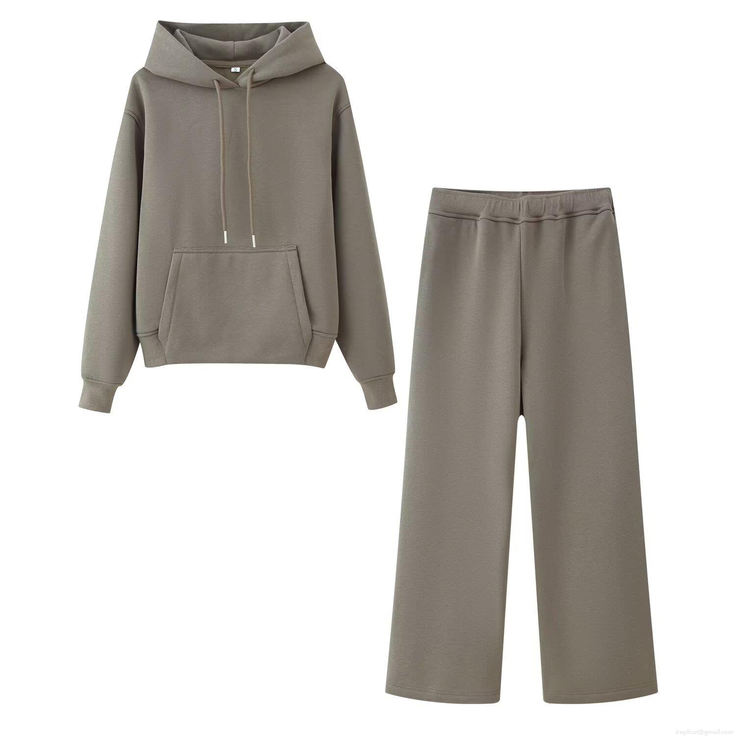 Women's Oversized Fleece Lined Hoodie And Wide Leg Sweatpants Set Solid Color Long Sleeve Pullover Hooded Sweatshirt Loose Tracksuit Bottoms Autumn Winter Casual Loungewear Two Piece Outfits