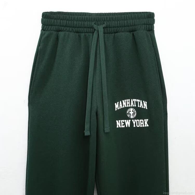 Women Fashion Dark Green Tracksuit Set Cotton Blend Manhattan Letter Print Long Sleeve Round Neck Sweatshirt And Matching Jogger Pants Loungewear Suits