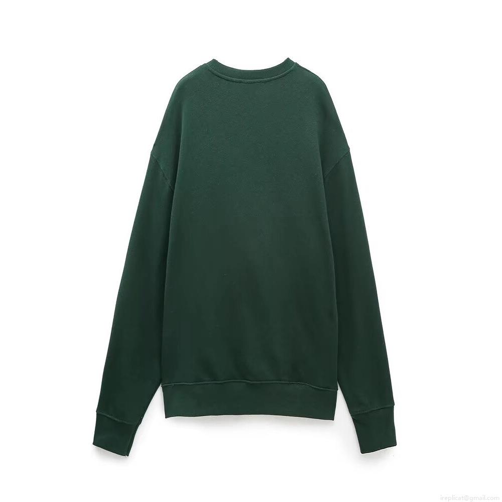 Women Fashion Dark Green Tracksuit Set Cotton Blend Manhattan Letter Print Long Sleeve Round Neck Sweatshirt And Matching Jogger Pants Loungewear Suits