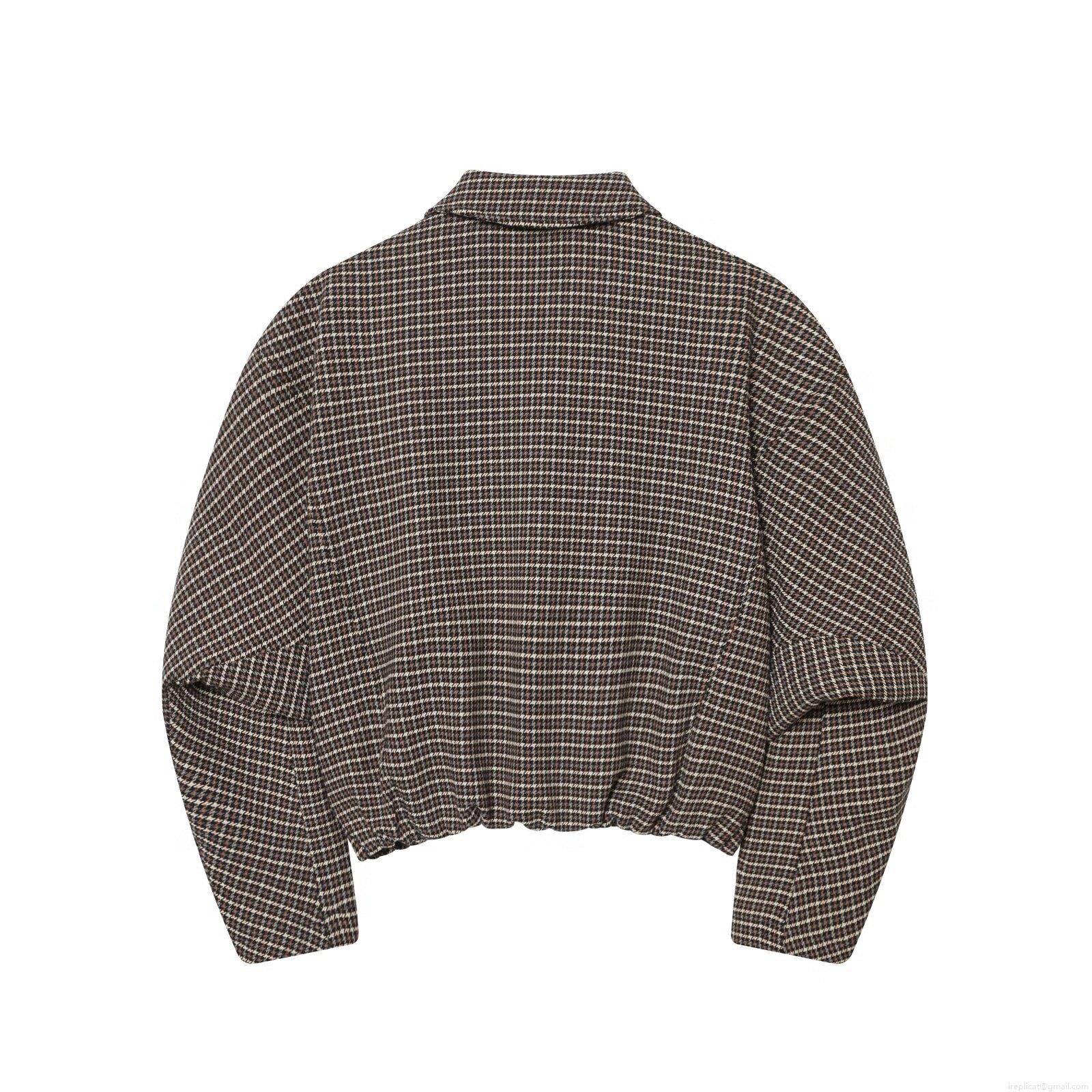 Women Retro Houndstooth Two Piece Set Boucle Tweed Zipper Jacket And Belted Split Mini Skirt Casual British Style Autumn Winter Outfits For Lady