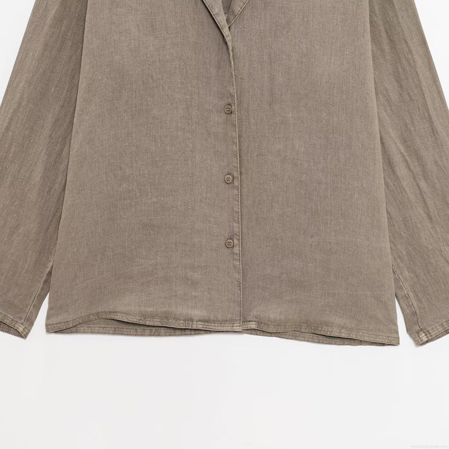 Women's Casual Linen Blend Separates Long Sleeve V Neck Button Down Shirt Or High Waist Elastic Shorts Summer Loungewear Suit