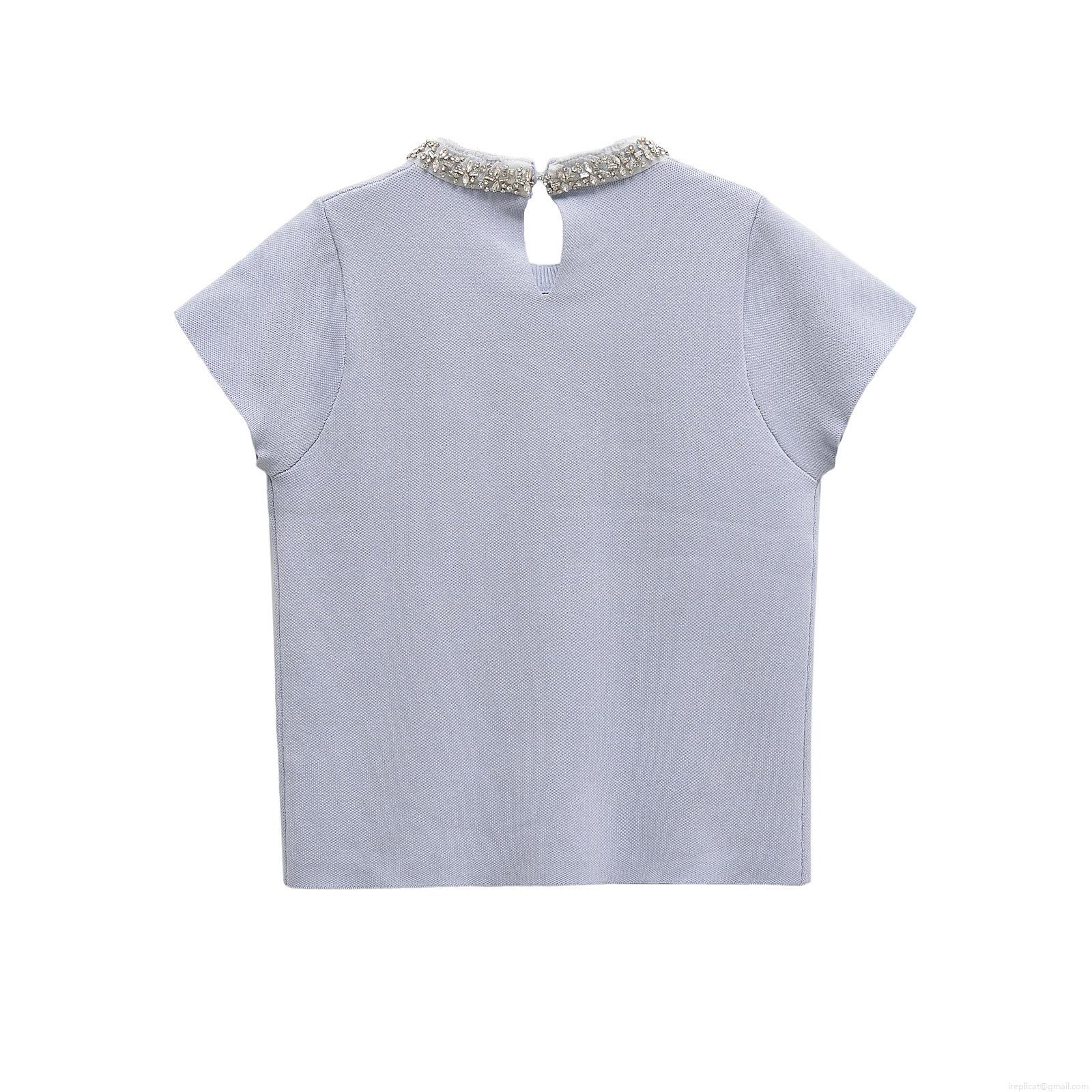 Women's Elegant Knit Two Piece Set Jeweled Neck Short Sleeve Top And High Waist Pleated Mini Skirt Summer Casual Office Wear Sweet Chic Outfits