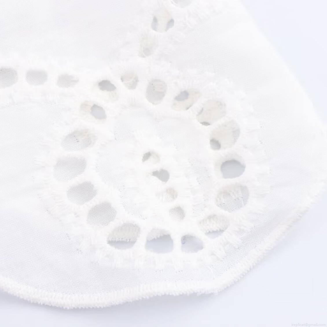 Women's Bohemian Hollow Out Embroidery Two Piece Set 85% Cotton Lace-up V-Neck Short Sleeve Blouse And Elastic Waist A-Line Midi Skirt Sweet White Casual Outfit