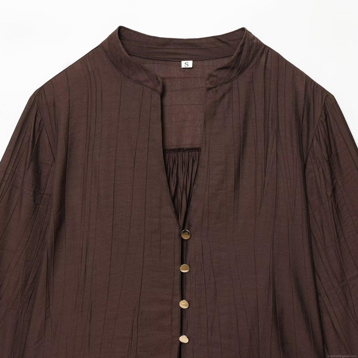 Women's Pleated Two-Piece Set V-Neck Long Sleeve Shirt And Wide-Leg Pants Polyester Blend Casual Loungewear High Waist Drawstring Trousers Fall Fashion