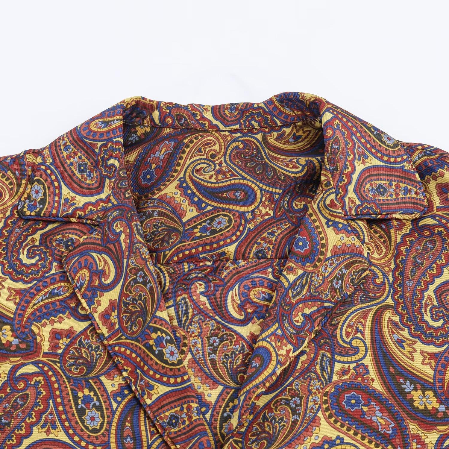 Women's Retro Paisley Print Satin Shirt And Pants Set Casual Long Sleeve Button Up Top And Elastic Waist Trousers Bohemian Style Loungewear Co-ord