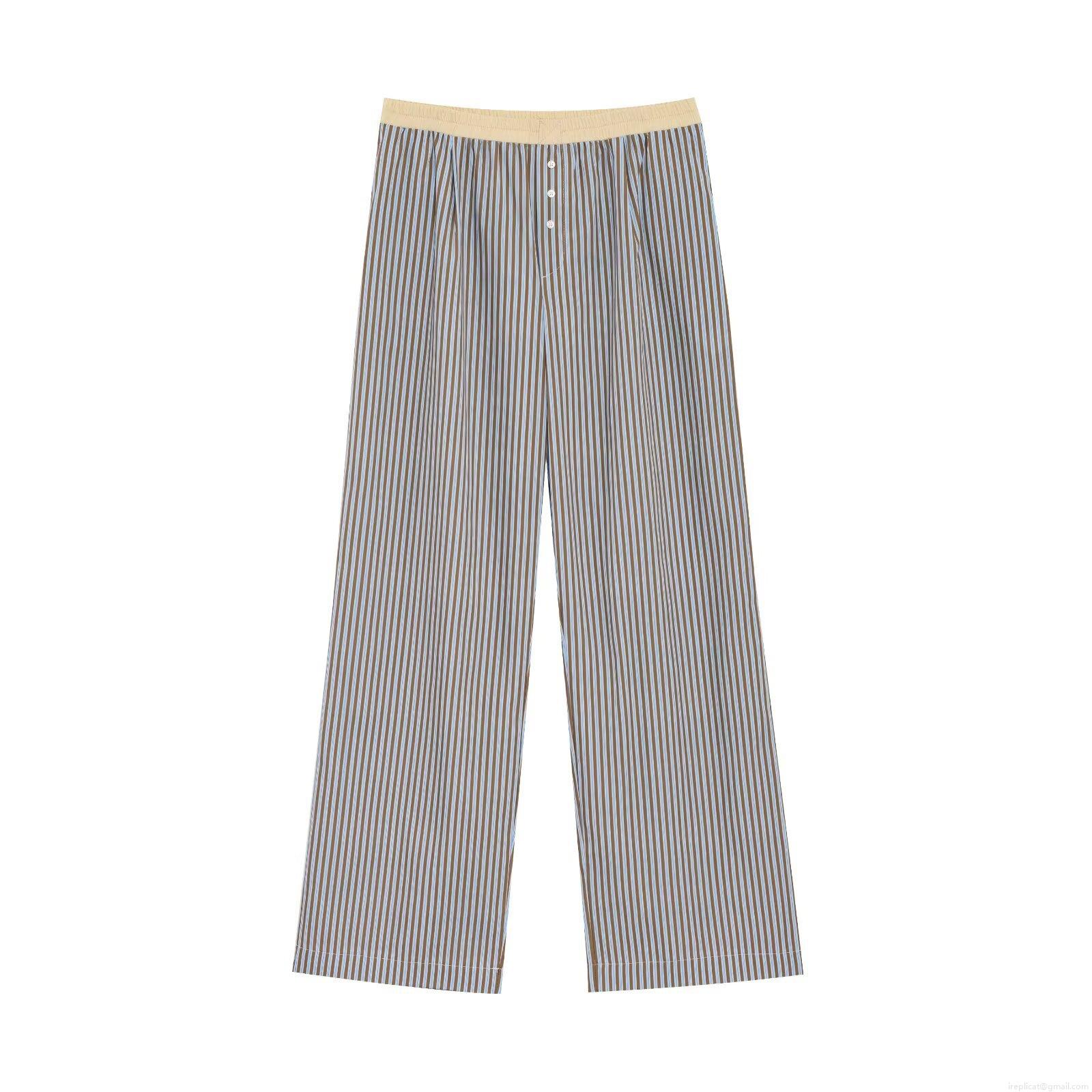 Women's Striped Halter Neck Top and Pants Set Cotton Blend Sleeveless Button Down Vest and Elastic Waist Trousers Casual Loungewear Suit Streetwear