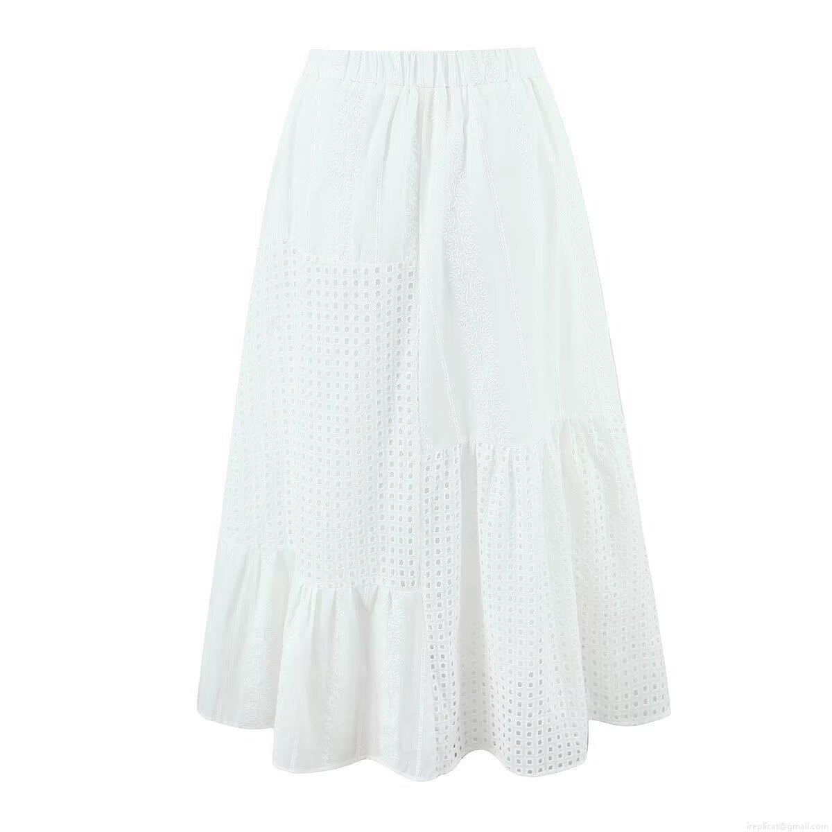 Women's 100% Cotton Eyelet Embroidery Crop Top And Maxi Skirt French Pastoral Style Short Puff Sleeve Button Up Square Neck Top High Waist Elastic A-Line Long Skirt Bohemian Summer Beach Holiday White Outfits