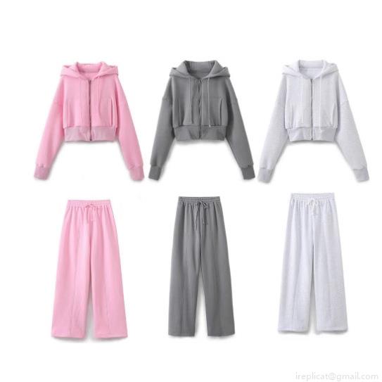 Women's Sporty Casual Short Hooded Zipper Sweatshirt And High Waist Wide Leg Pants Set Cotton Polyester Blend Lounge Tracksuit Activewear Women's Sporty Casual Short Hooded Zipper Sweatshirt And High Waist Wide Leg Pants Set Cotton Polyester Blend Lounge Tracksuit Activewear
