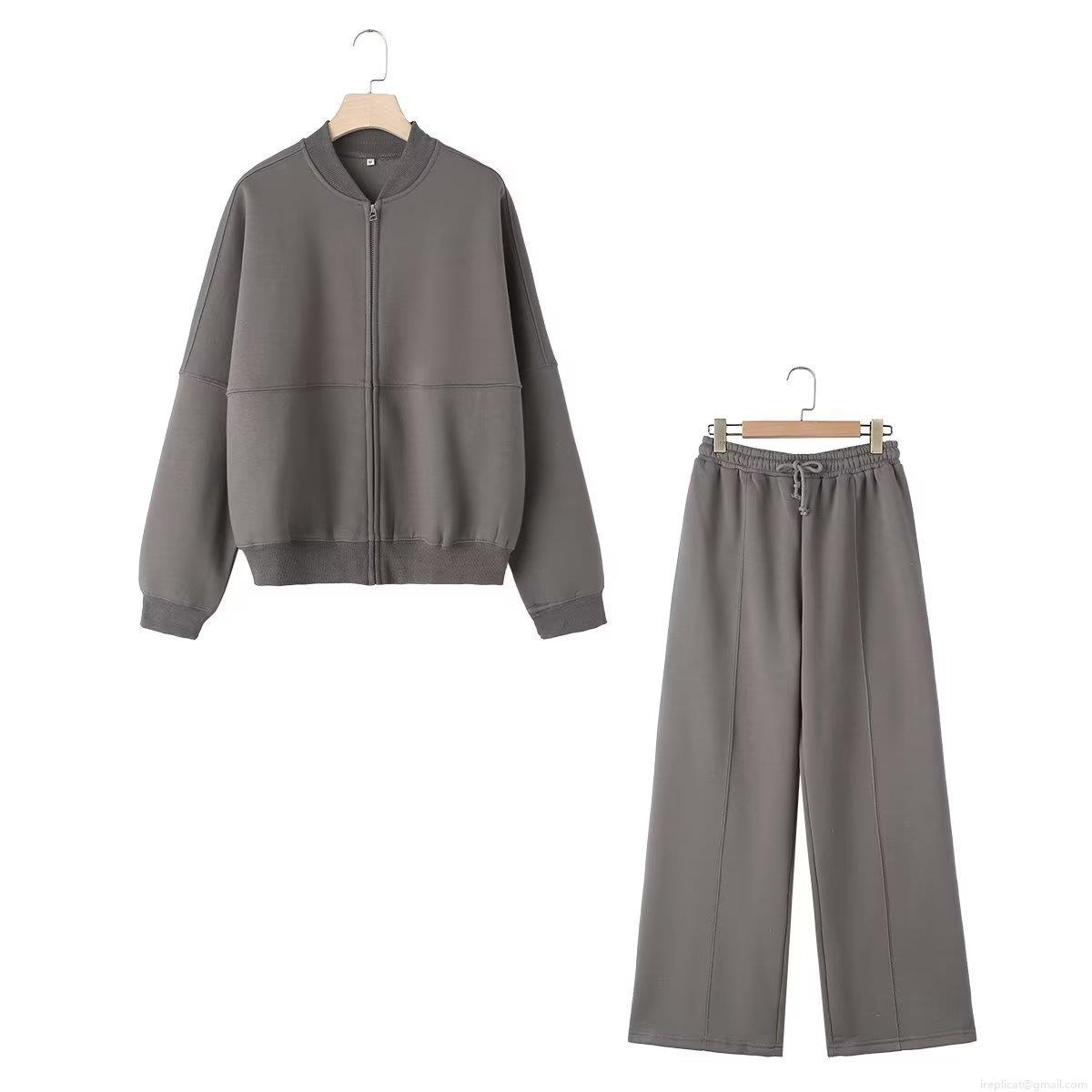 Women's Two Piece Fleece Lined Tracksuit Zip Up Stand Collar Sweatshirt And High Waist Wide Leg Pants Set Solid Casual Loungewear For Winter Autumn