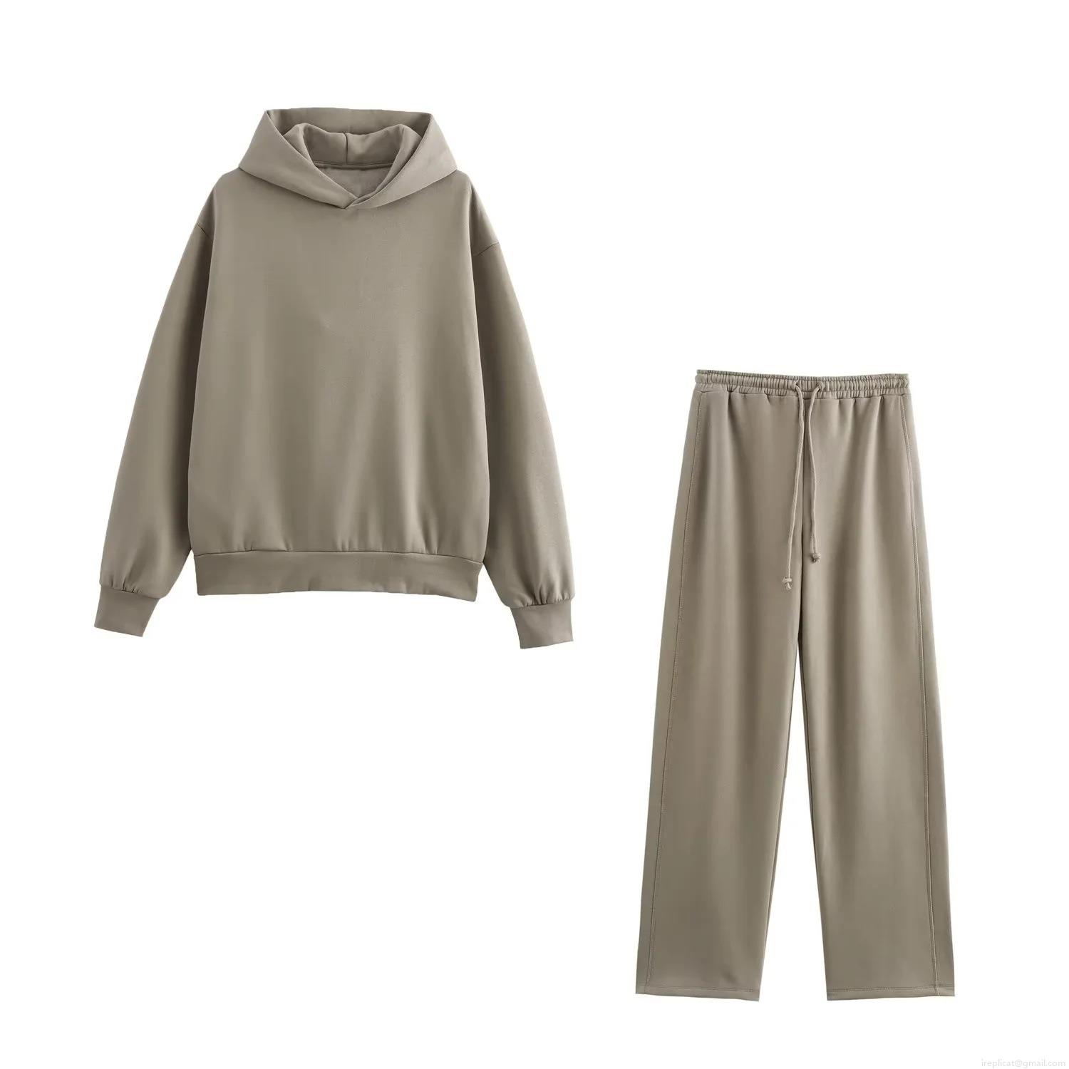 Women's Casual Hooded Hoodie and Straight Pants Two-Piece Set Cotton Blend Brushed Long Sleeve Streetwear Loungewear Outfit Loose Warm Sports Suite