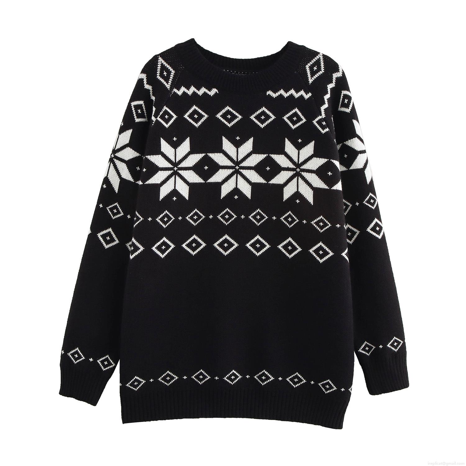 Women's Nordic Snowflake Geometric Knitted Sweater and Shorts Set Two Piece Casual Round Neck Long Sleeve Jacquard Winter Warm Lounge Wear Outfit