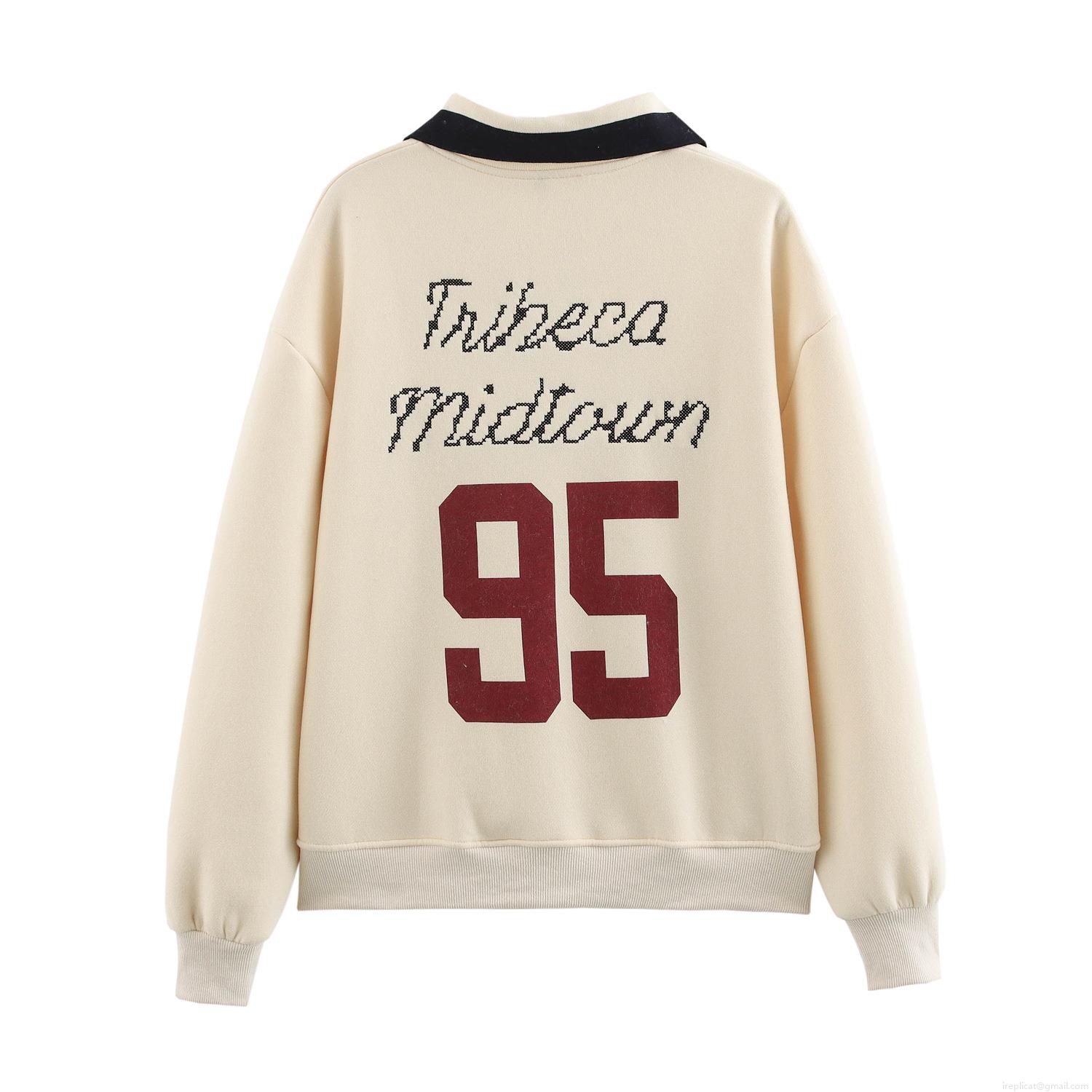 Women's Casual Two Piece Tracksuit Set Tribeca Midtown Print Polo Collar Long Sleeve Sweatshirt And Matching High Waist Drawstring Jogger Pants Cotton Blend Streetwear Sporty Lounge Set