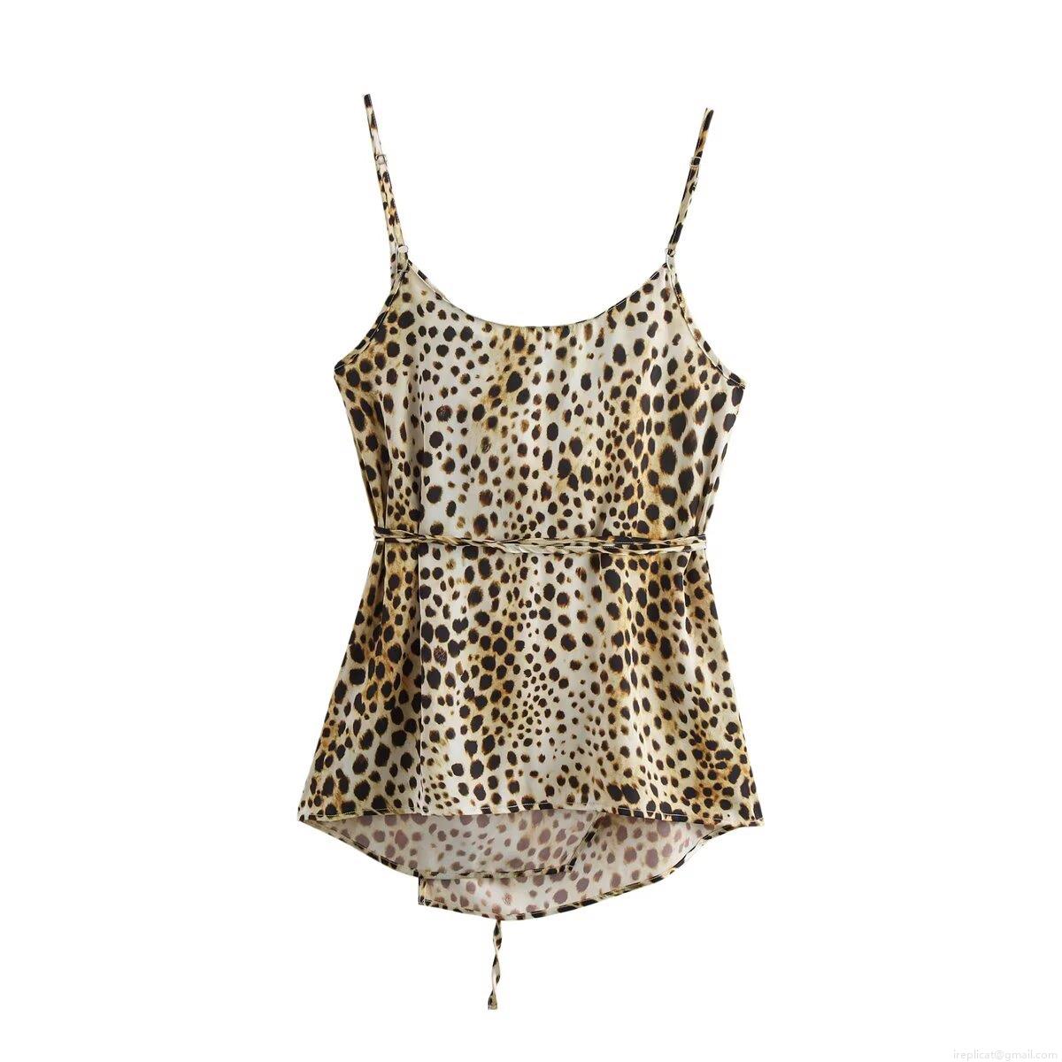 Women Sexy Leopard Print 2 Piece Lounge Set 100% Polyester Satin V-Neck Camisole Top and Wide Leg Drawstring Pants Casual Streetwear Home Outfits