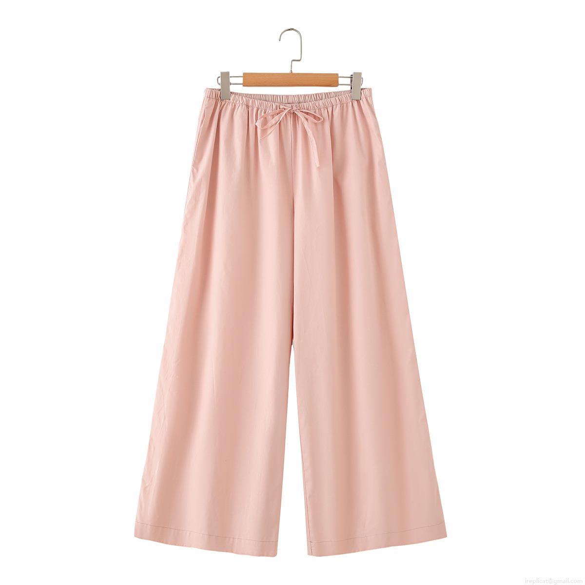 Women's 100% Cotton Two Piece Set Short Sleeve Lapel Button Up Shirt And High Waist Wide Leg Pants Loungewear Casual Loose Pajama Set Summer Clothing