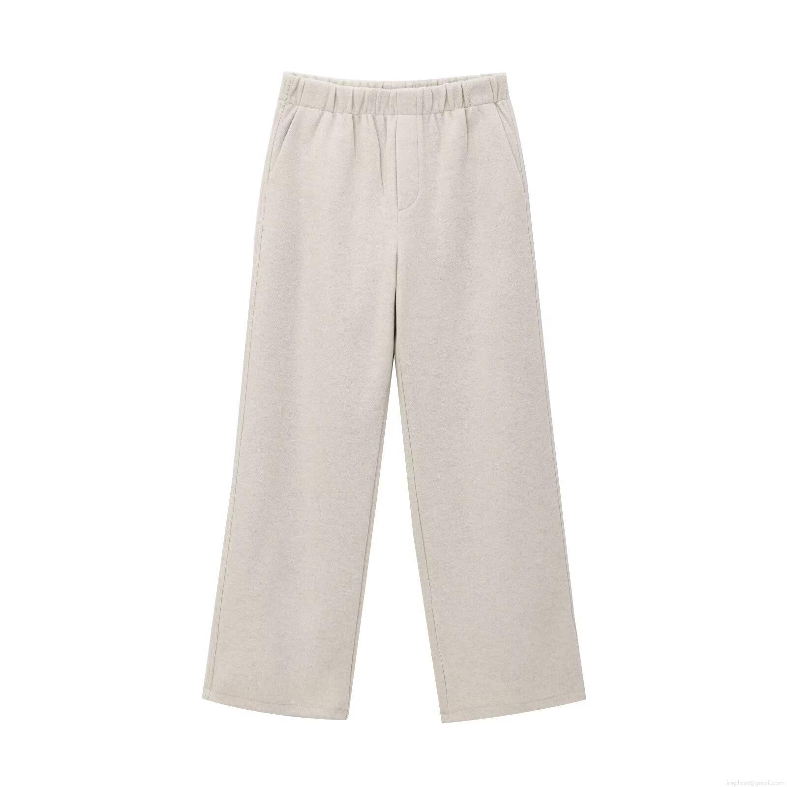 Women's Casual Loungewear Two Piece Set Soft Stand Collar Zipper Short Jacket And High Waist Wide Leg Straight Pants Milky White Streetwear Outfit