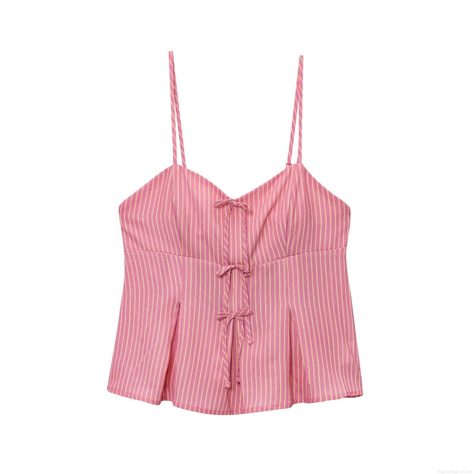 Women's Seersucker Striped Bow Tie Cami Tank Top and Wide Leg Pants Separate Piece Summer Casual Loungewear Outfit for Women Girls