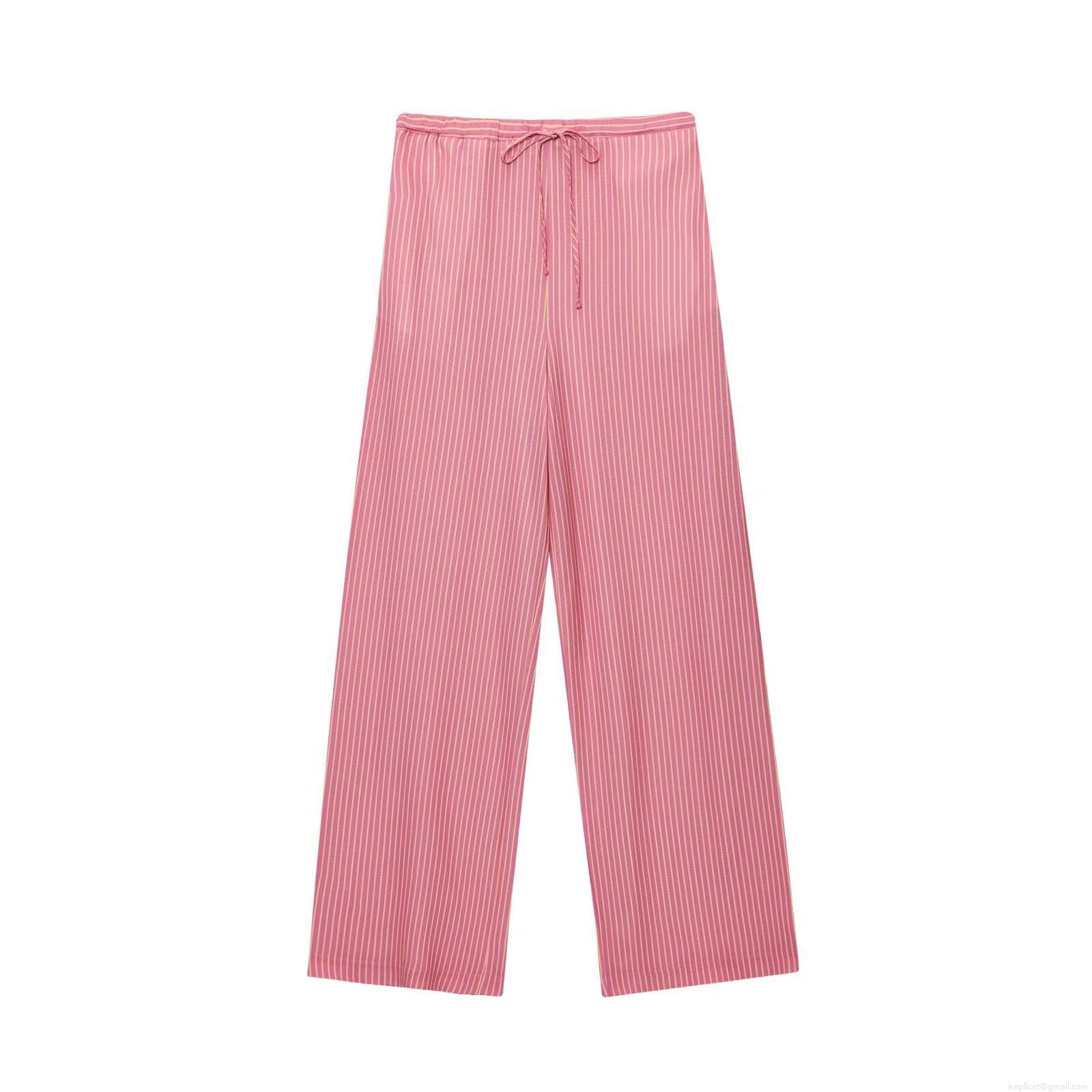 Women's Seersucker Striped Bow Tie Cami Tank Top and Wide Leg Pants Separate Piece Summer Casual Loungewear Outfit for Women Girls