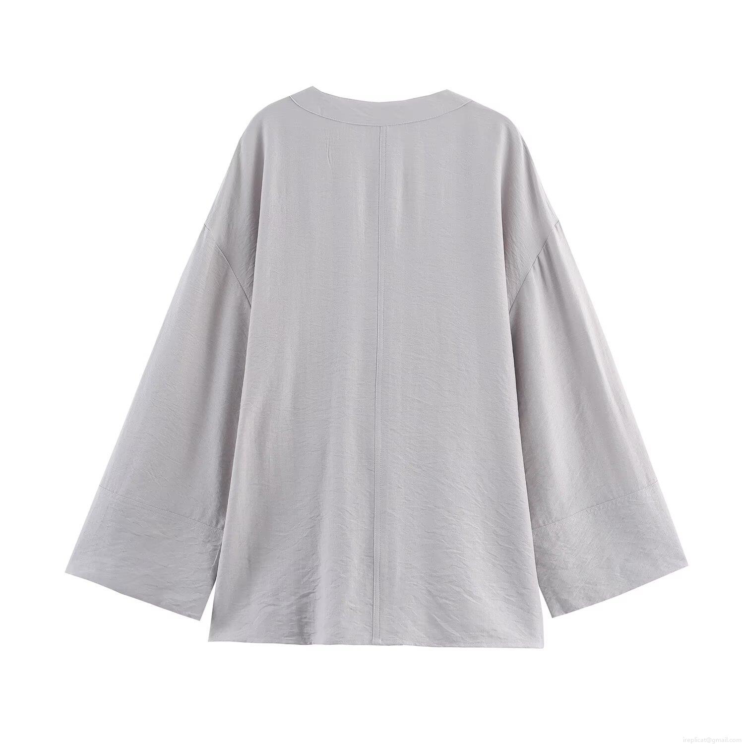 Women's Casual Loungewear Set Kimono Style Wrap Top And Wide Leg Pants Solid Color Cotton Blend Two Piece Outfits For Women Home Streetwear