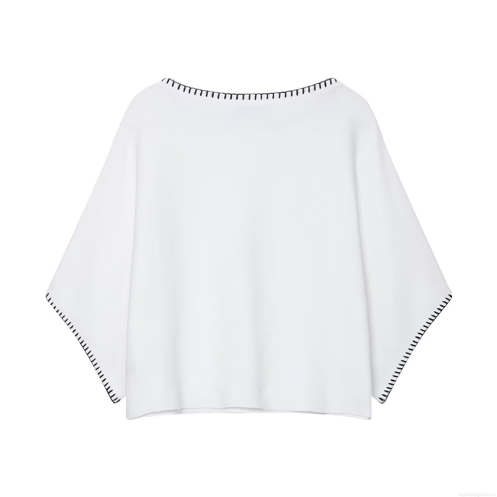 Women's Contrast Stitching Knitted 2 Piece Set White Knitted Short Sleeve Top And Mini Skirt Casual Streetwear Knitwear Outfit For Women