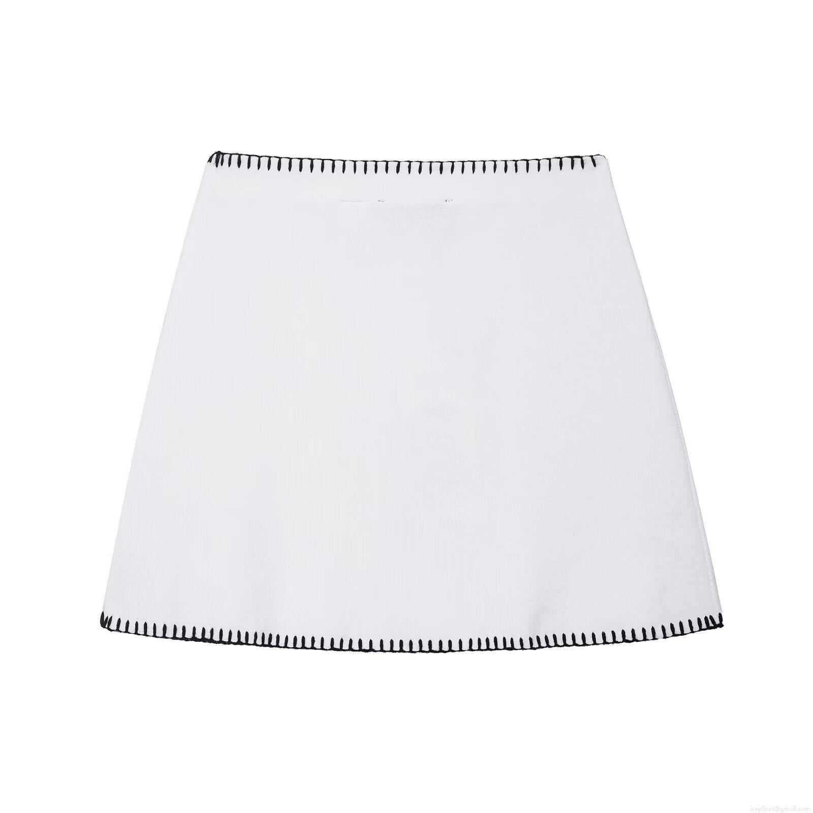 Women's Contrast Stitching Knitted 2 Piece Set White Knitted Short Sleeve Top And Mini Skirt Casual Streetwear Knitwear Outfit For Women