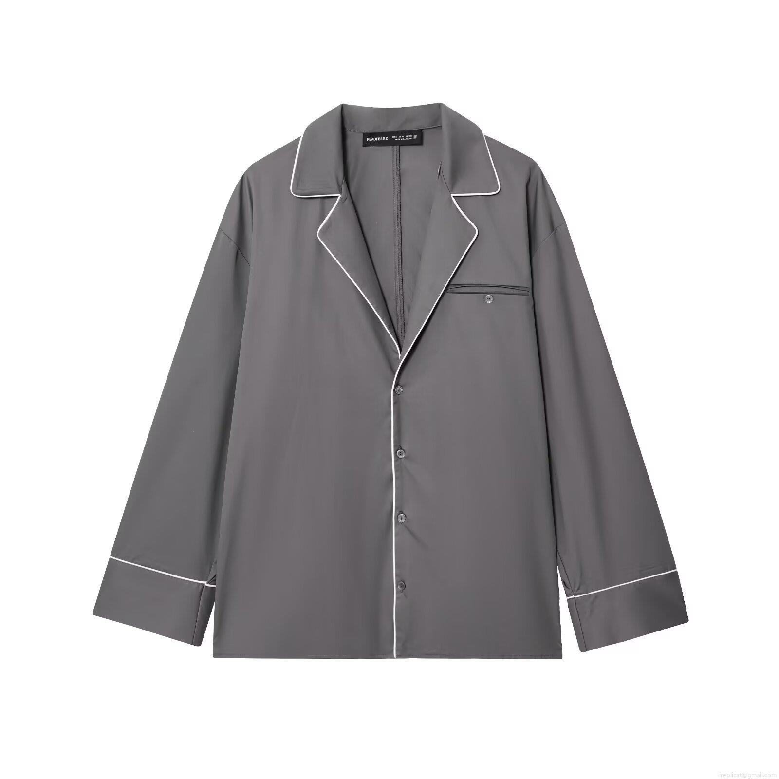 Women's 2 Piece Pajamas Set Contrast Piping Long Sleeve Button Down Shirt and Drawstring Waist Shorts Loungewear Set Home Wear