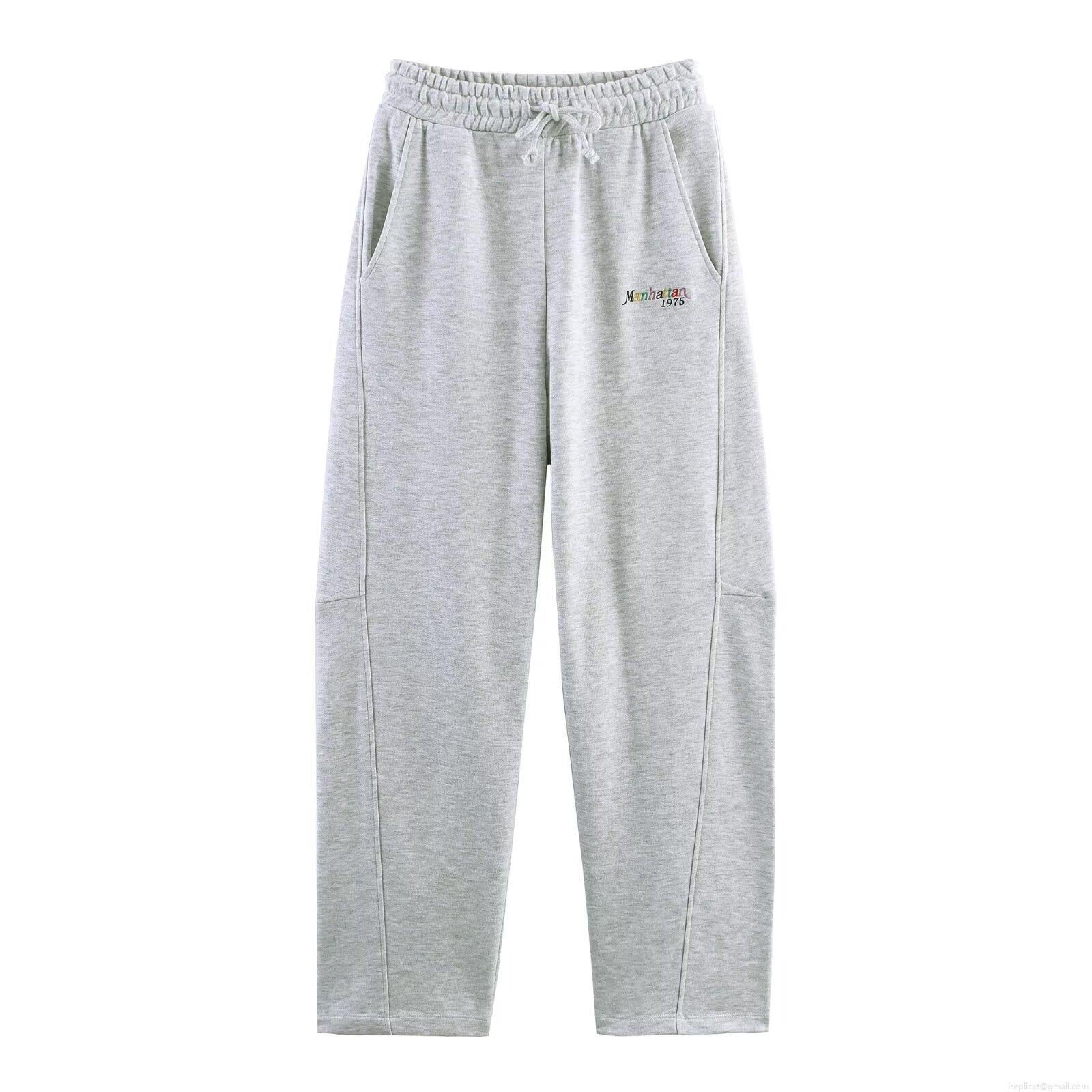Women's Manhattan USA Embroidery Long Sleeve Sweatshirt and High Waist Jogger Pants Two Piece Set Casual Polyester Loungewear Tracksuit For Women