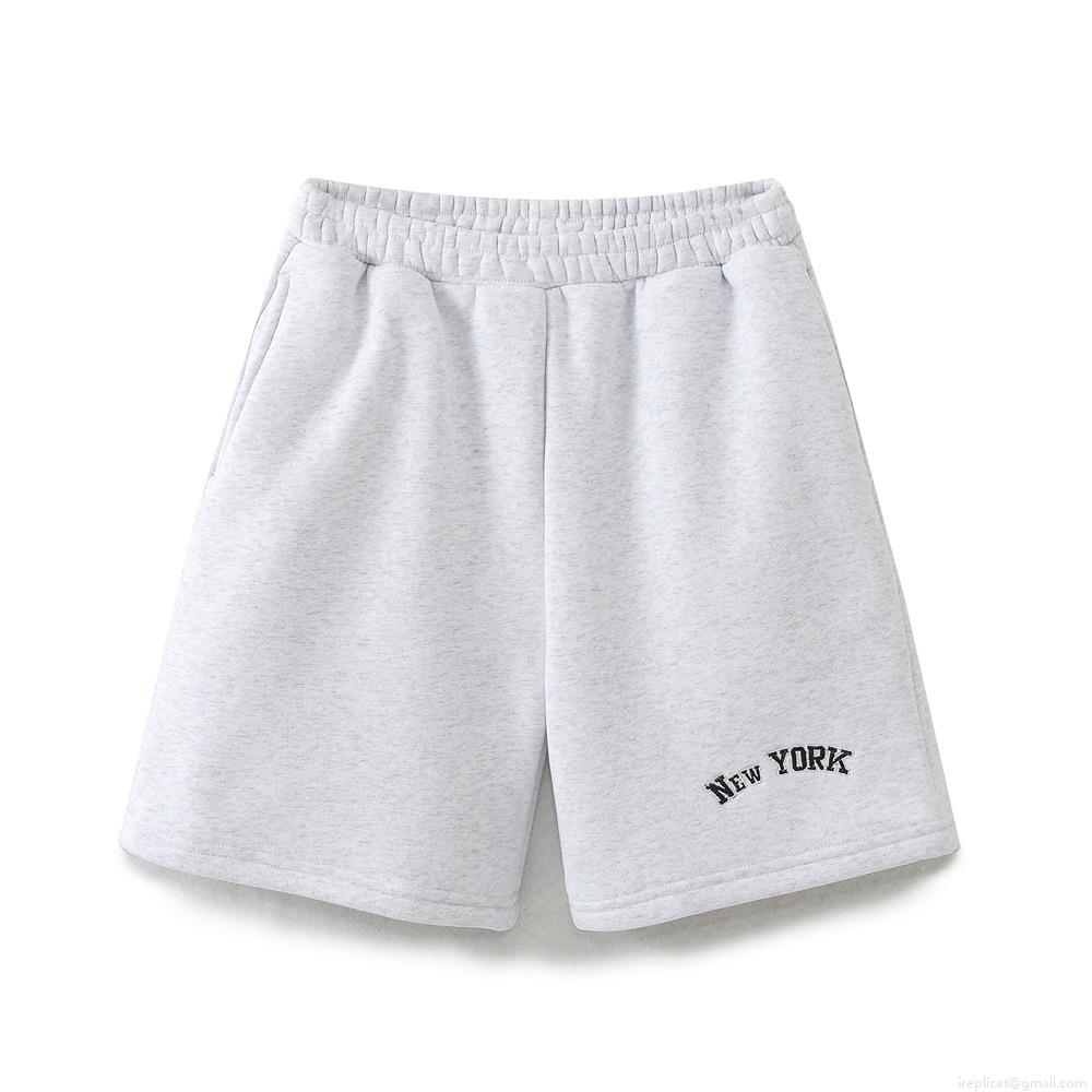 Women Casual Heather Grey Sweatshirt Shorts Set 85 Cotton Fleece Lined New York Collegiate Embroidery Two Piece Loungewear Sporty Streetwear Outfit