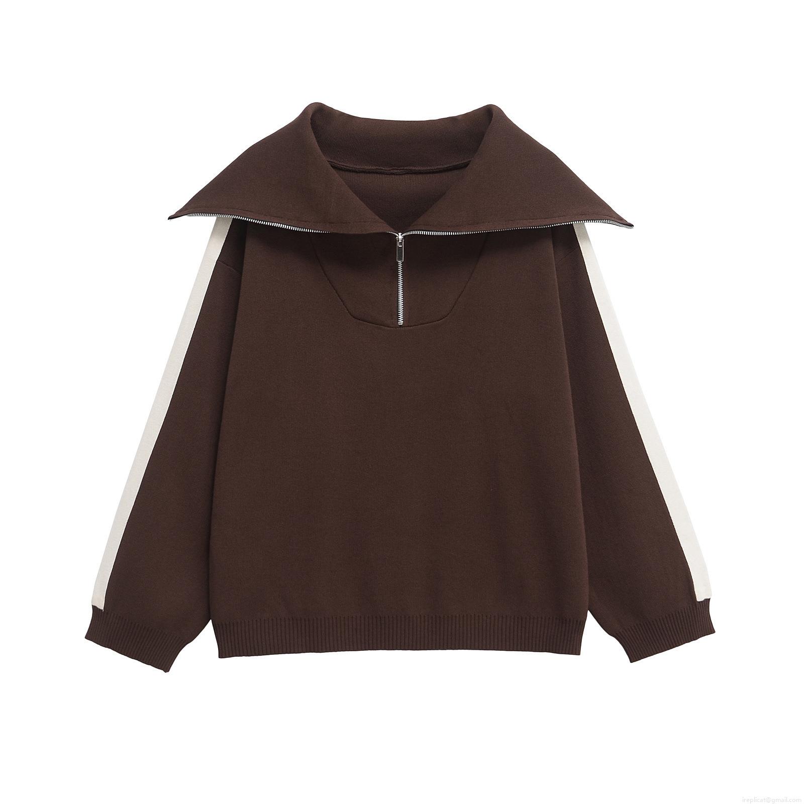 Women's Casual Polyester Two Piece Lounge Set Half Zip Pullover Sweatshirt And Wide Leg Pants With White Side Stripe Autumn Winter Tracksuit