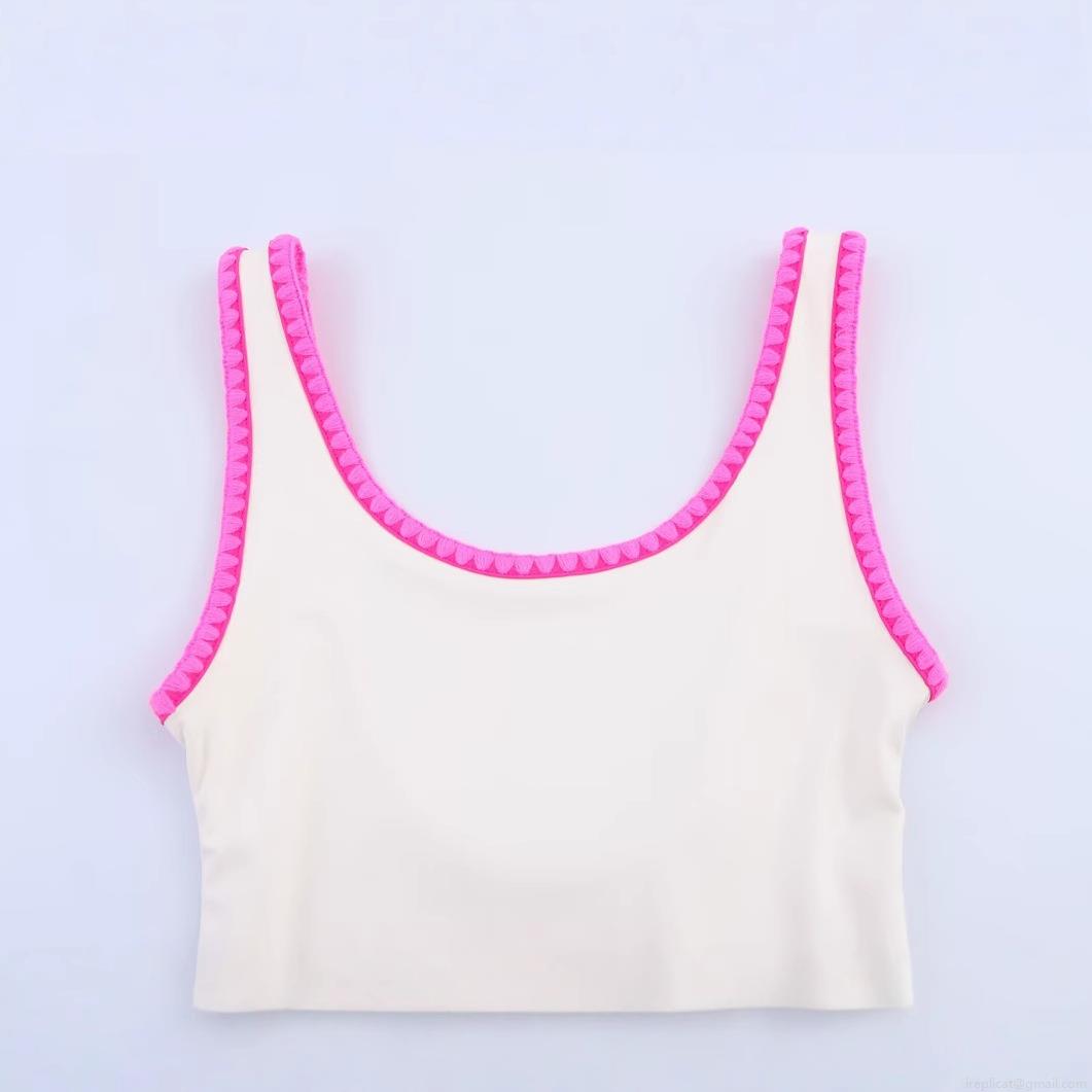 Women's One Piece Swimsuit White Pink Contrast Scalloped Trim High Stretch Beach Swimwear Summer Vacation Bathing Suit For Women
