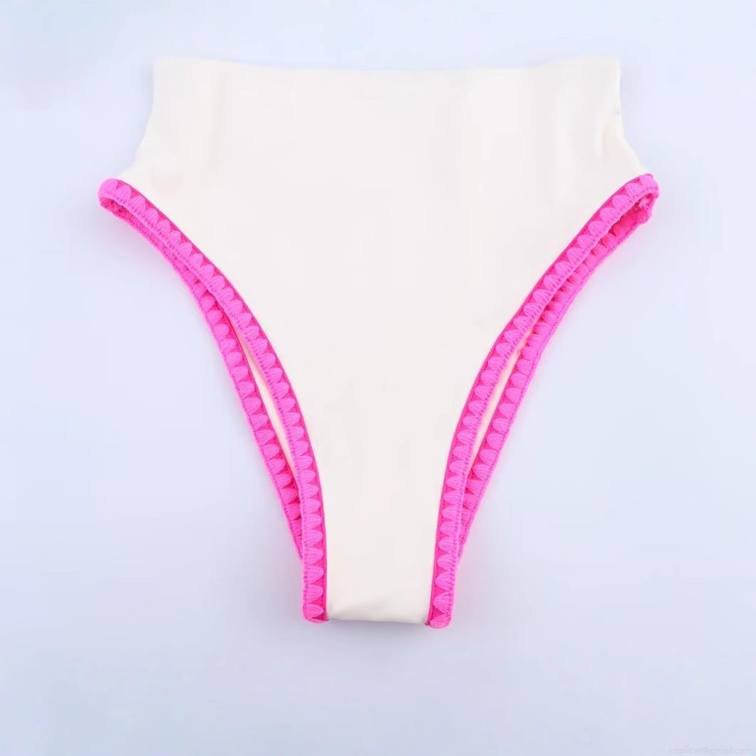 Women's One Piece Swimsuit White Pink Contrast Scalloped Trim High Stretch Beach Swimwear Summer Vacation Bathing Suit For Women