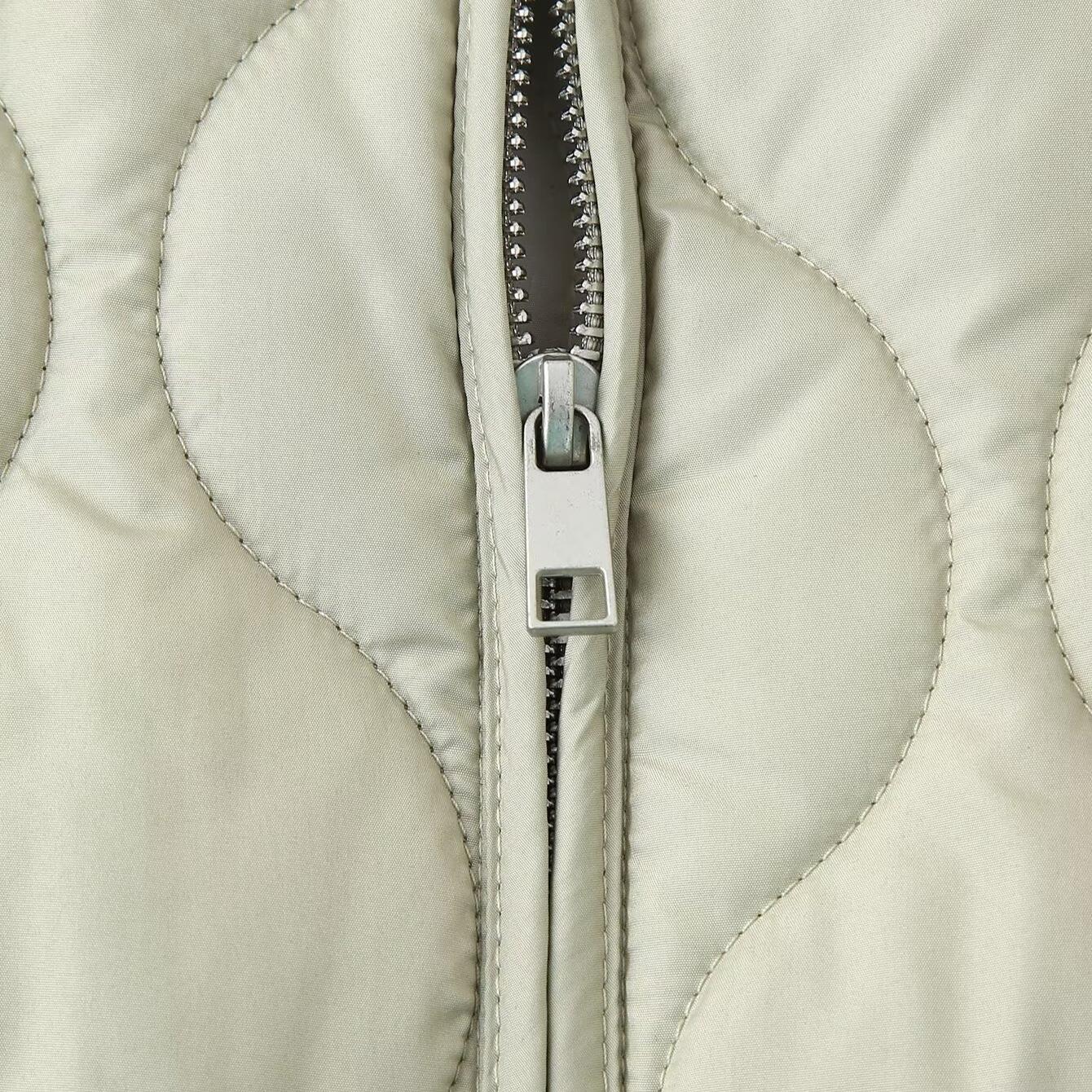 Women's Casual Loose Wave Quilted Jacket 100% Polyester Round Neck Zipper Lightweight Padded Coat For Spring Autumn Daily Wear
